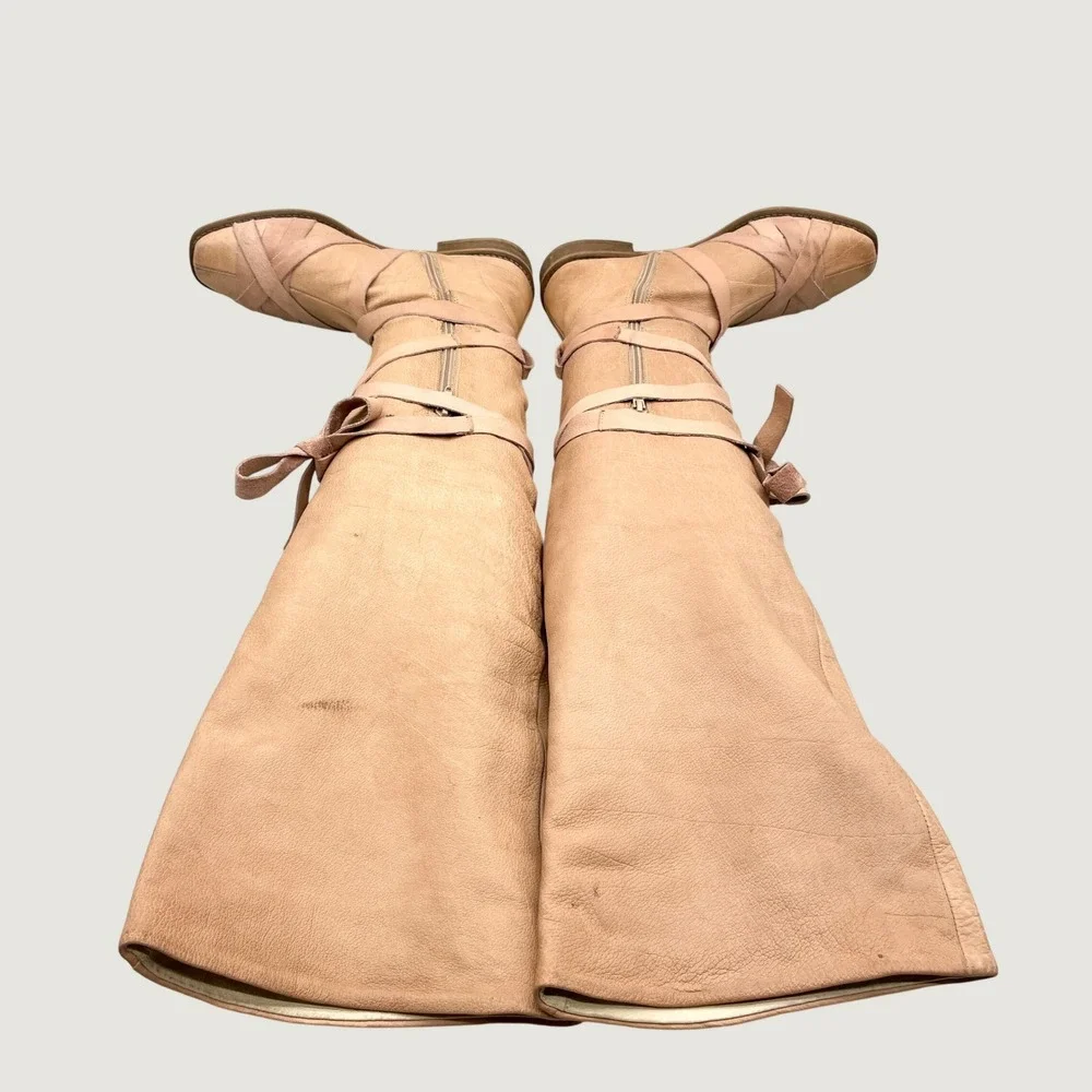 Free People Womens 37 6.5 West End Over The Knee Boots Camel Leather Gladiator